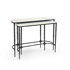 Marble Top And Hammered Leg Console Table Set of 2
