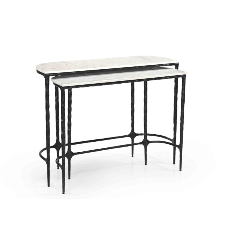 Marble Top And Hammered Leg Console Table Set of 2
