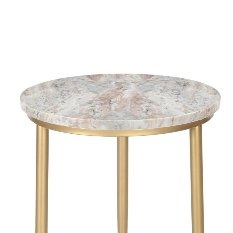 Peach Top Marble And Gold Iron Side Table