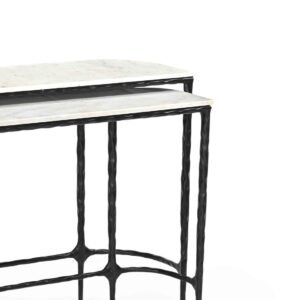 Marble Top And Hammered Leg Console Table Set of 2