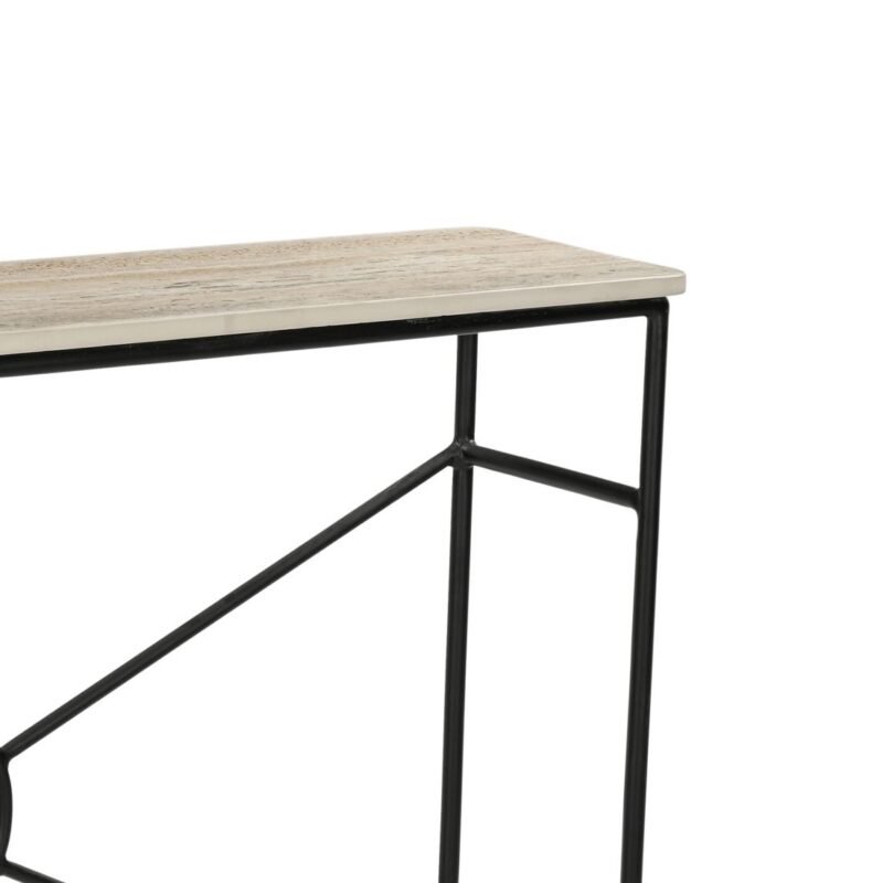 Beige And Black Faux Travertine Marble Top Console Table