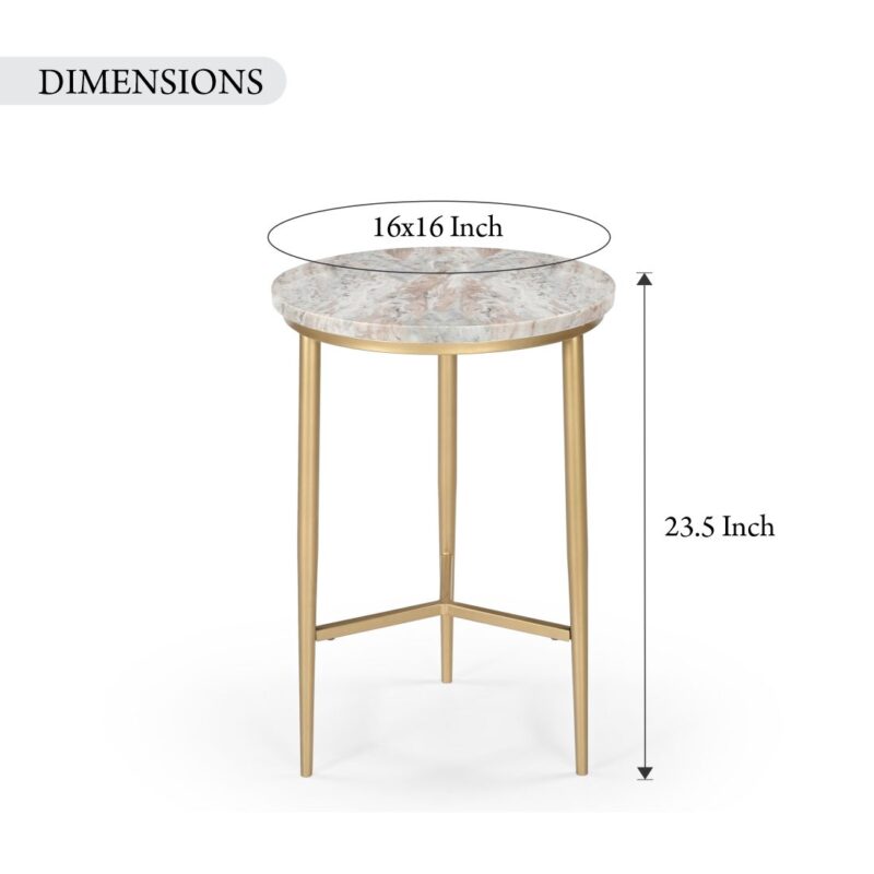 Peach Top Marble And Gold Iron Side Table