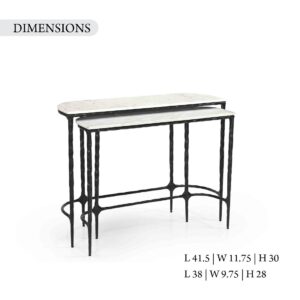 Marble Top And Hammered Leg Console Table Set of 2