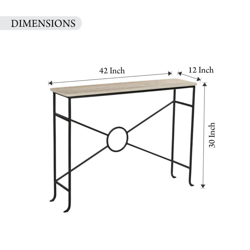 Beige And Black Faux Travertine Marble Top Console Table