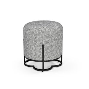 Natural Fabric Pouf with Natural Wood Base