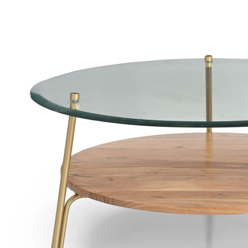 Glass Top Coffee Table With Wooden Shelf