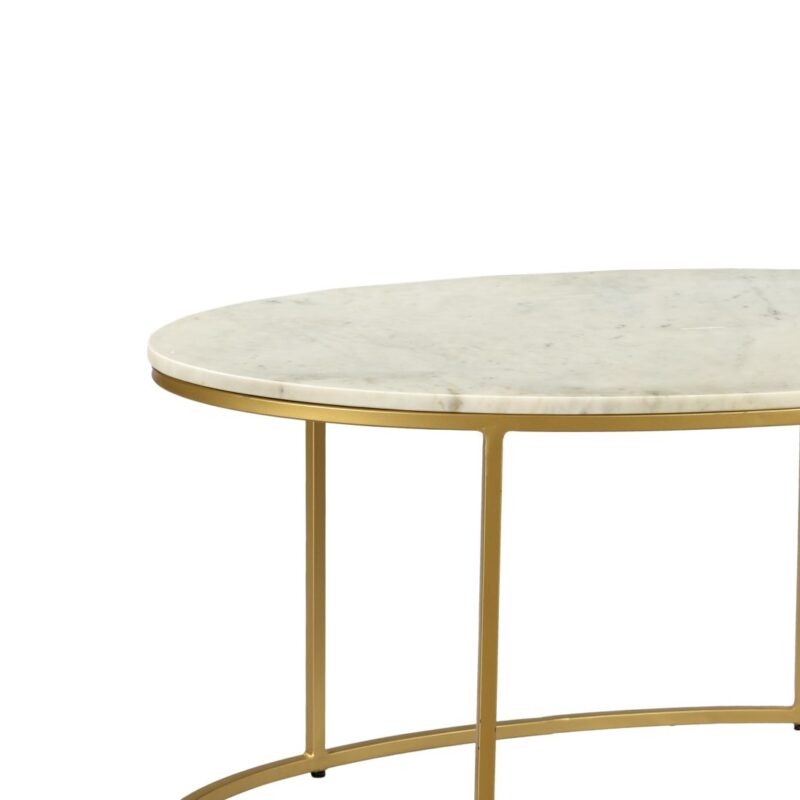 Round Coffee Table With Marble Top And Mango Wood Base