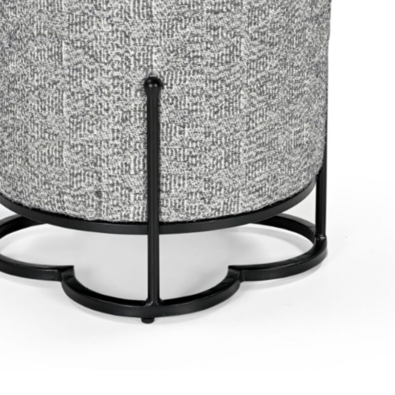 Natural Fabric Pouf with Natural Wood Base