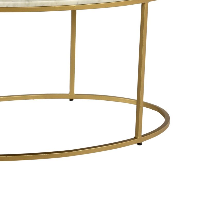 Round Coffee Table With Marble Top And Mango Wood Base