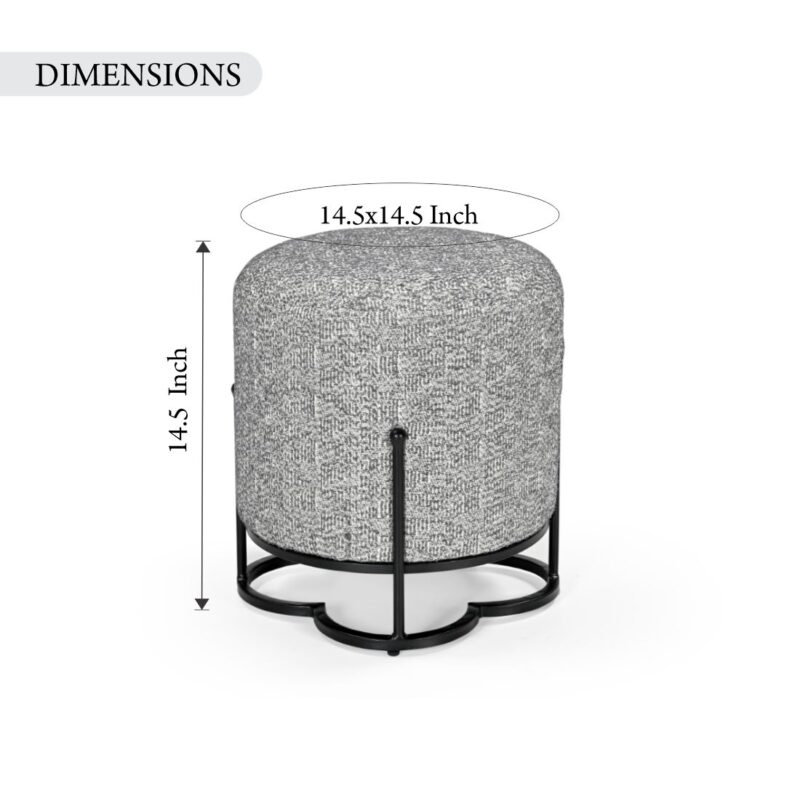 Natural Fabric Pouf with Natural Wood Base