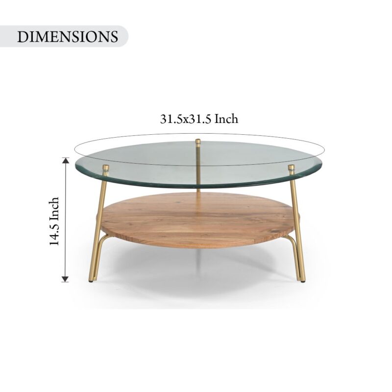 Glass Top Coffee Table With Wooden Shelf