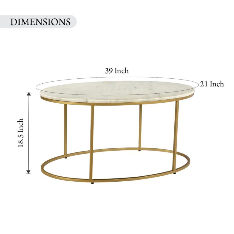 Round Coffee Table With Marble Top And Mango Wood Base