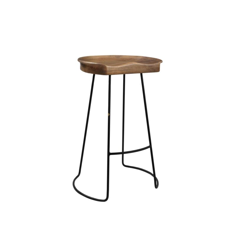 Warm Brown Wood And Black Iron Counter Stool