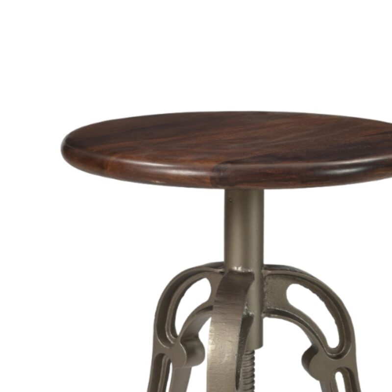 Wood Top Cast Iron Base Adjustable Stool