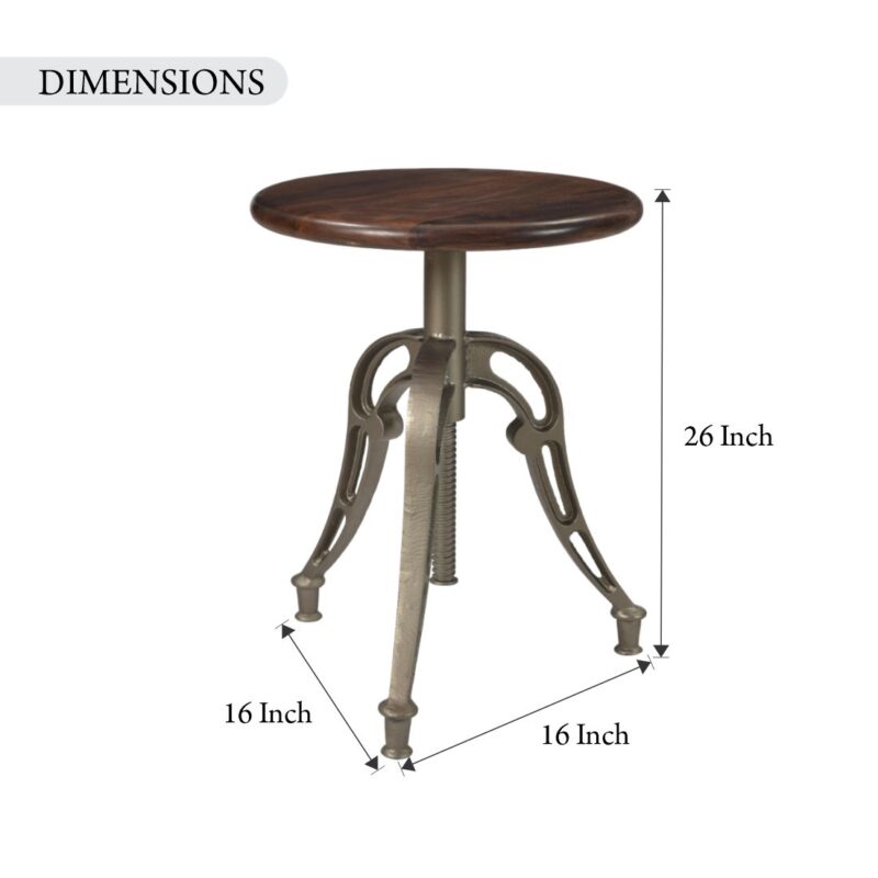 Wood Top Cast Iron Base Adjustable Stool