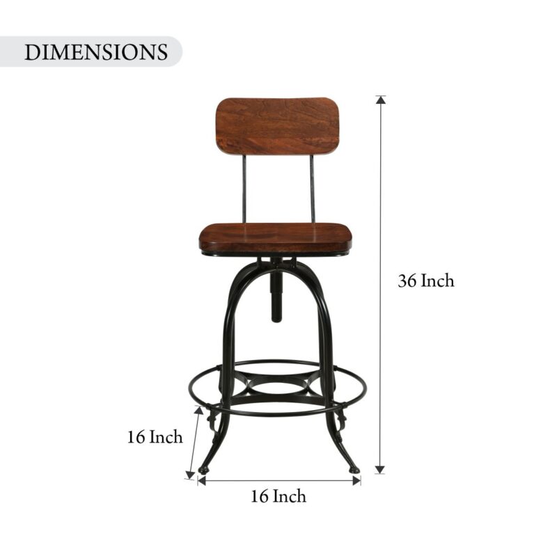 Honey Wood And Black Iron Adjustable Counter Chair